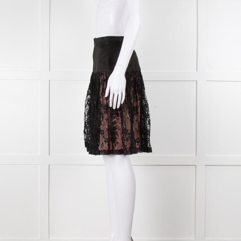 Louis Vuitton Black Lace Pink Lining Short Skirt