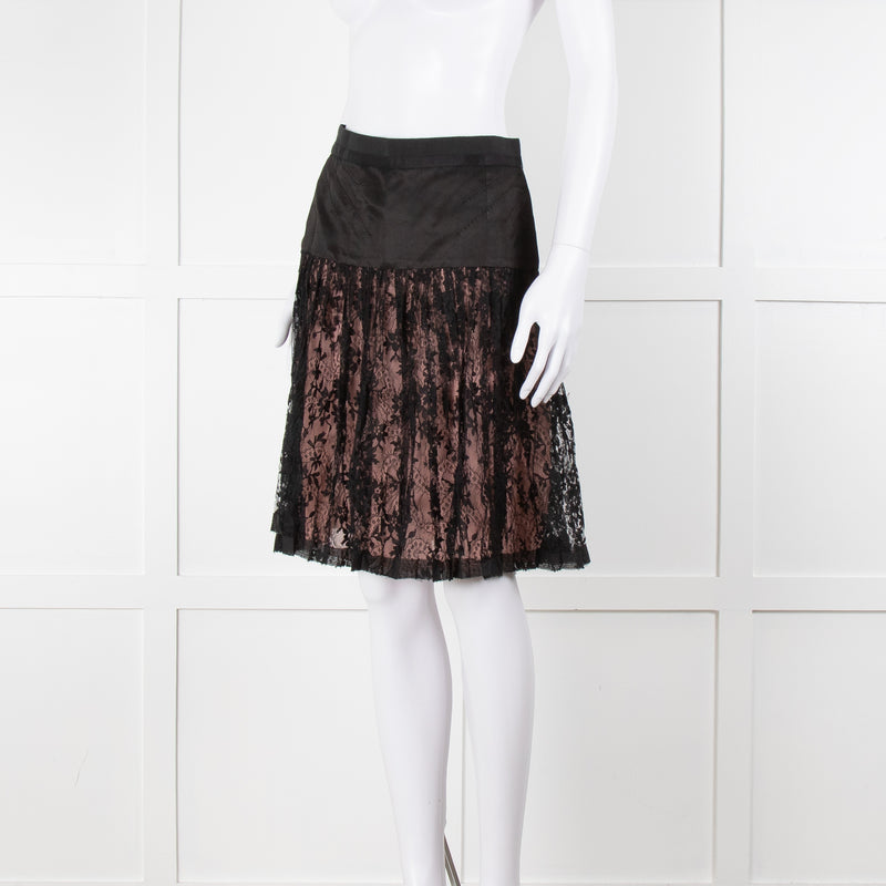 Louis Vuitton Black Lace Pink Lining Short Skirt