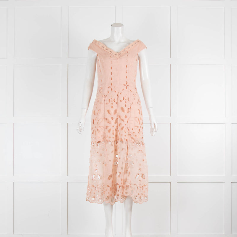 Alice McCall Pale Blush Pink Broderie Sleeveless Midi Dress