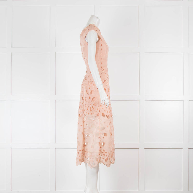 Alice McCall Pale Blush Pink Broderie Sleeveless Midi Dress