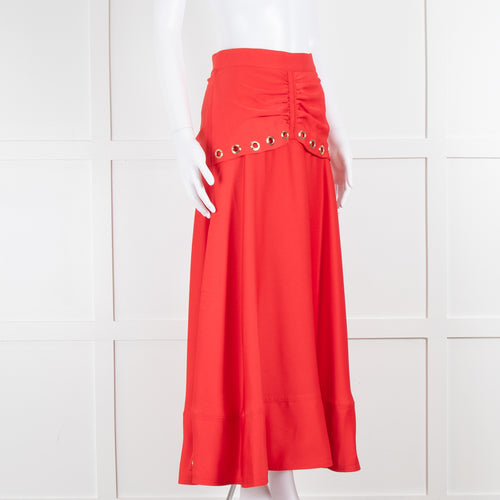 Self-Portrait Red Gold Eyelet Detail Maxi Skirt