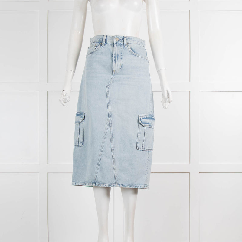 Rails Pale Blue Denim Side Pocket Detail Midi Skirt