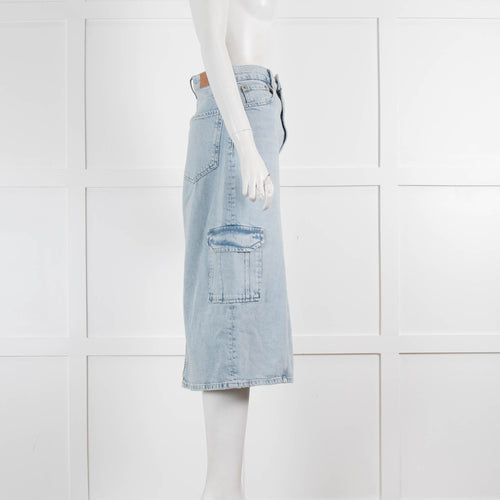 Rails Pale Blue Denim Side Pocket Detail Midi Skirt