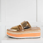 Prada Metallic Strap Flatform Sandals