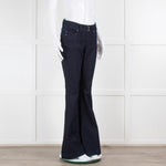 Paige Dark Blue Patch Pocket Flared Jeans