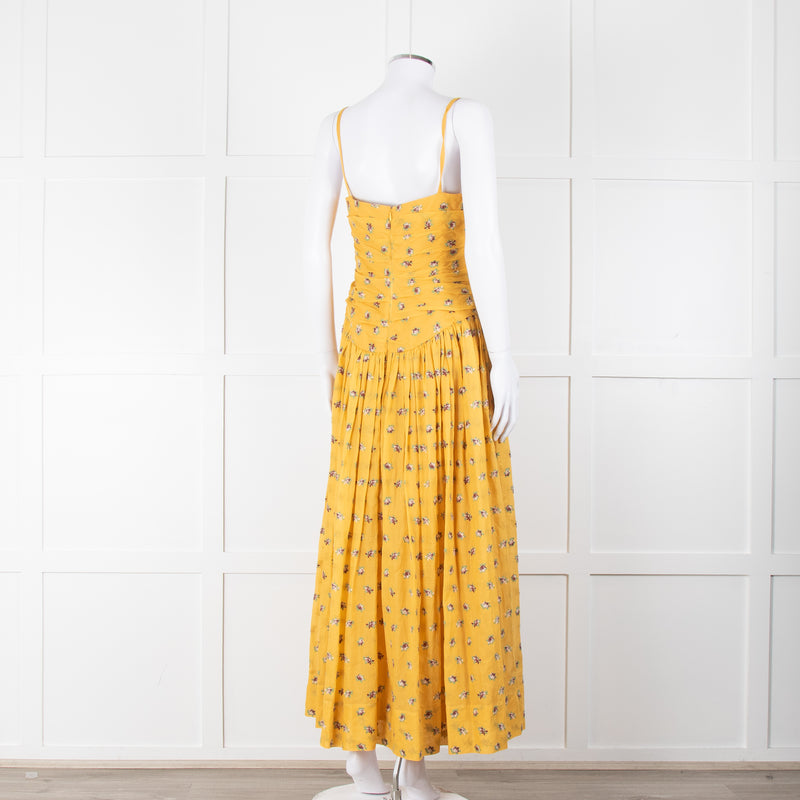 Tory Burch Yellow Floral Embroidered Cotton Sleeveless Dress