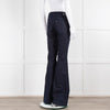 Paige Dark Blue Patch Pocket Flared Jeans