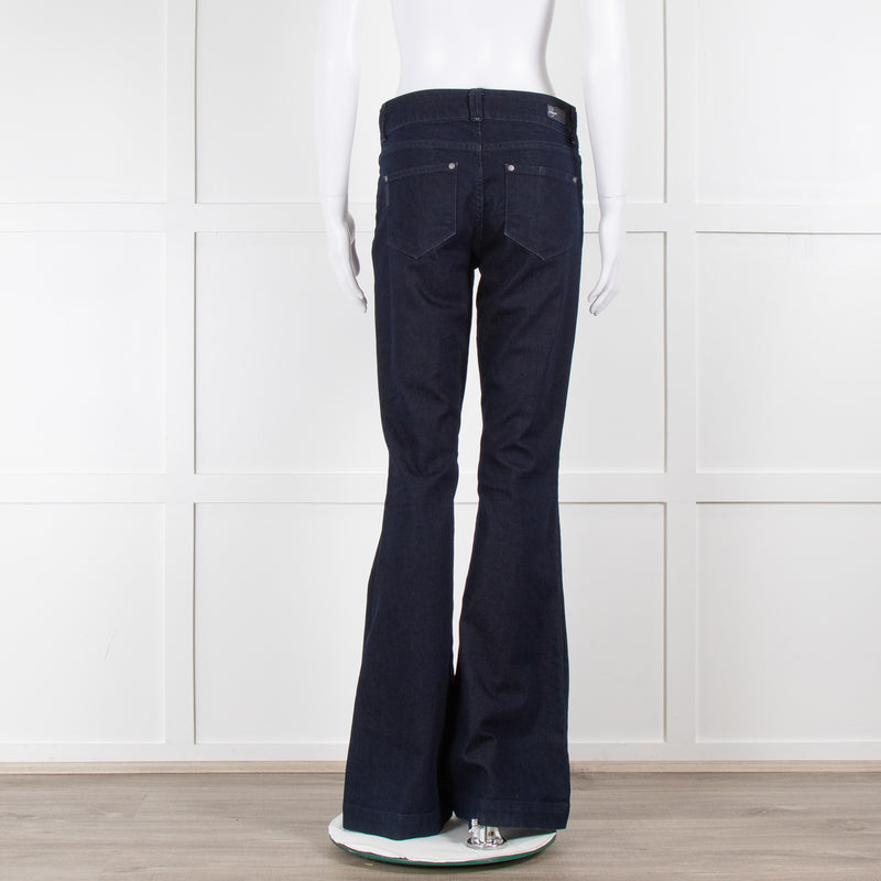 Paige Dark Blue Patch Pocket Flared Jeans