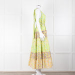 Alemais Lime Green Yellow Textured Tiered Belted Sleeveless Dress