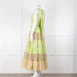 Alemais Lime Green Yellow Textured Tiered Belted Sleeveless Dress