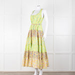 Alemais Lime Green Yellow Textured Tiered Belted Sleeveless Dress