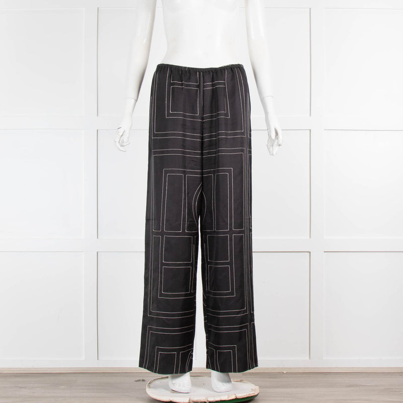 Toteme Black Monogram Silk PJ Bottoms