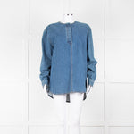 Toteme Blue Denim Long Sleeve Collarless Shirt