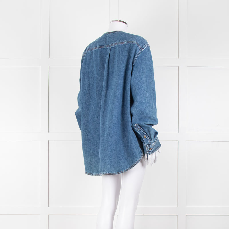 Toteme Blue Denim Long Sleeve Collarless Shirt