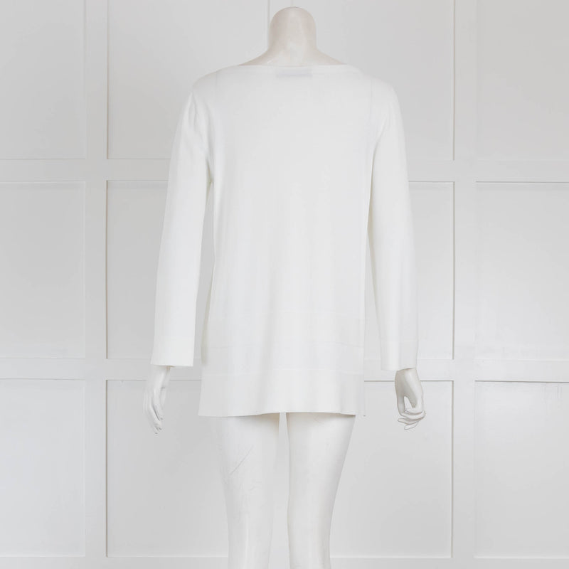 D'Exterior White Fine Knit V Neck Sweater