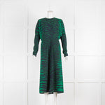 Victoria Beckham Dolman Green Tiger Printed Long Sleeve Midi Dress