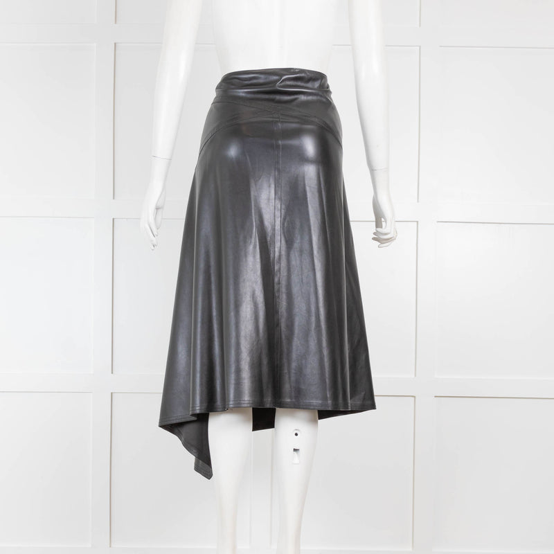 Victor Alfaro Black Faux Leather Asymmetrical Skirt