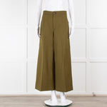 Joseph Khaki Heavy Twill Wide Leg Cropped Trousers