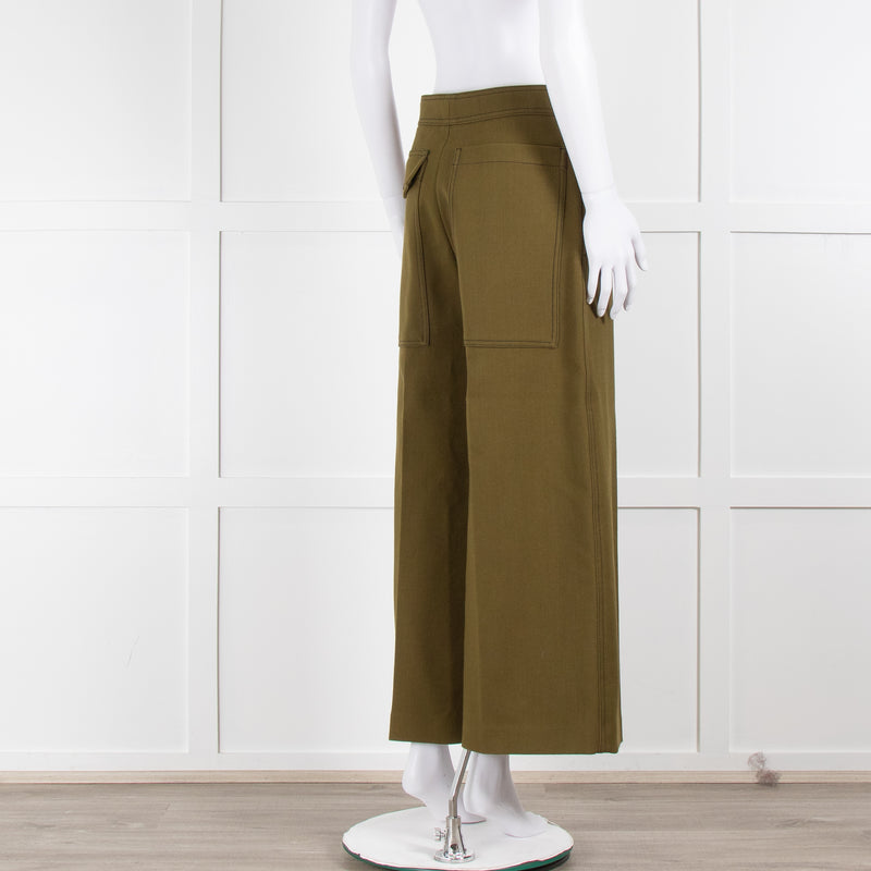 Joseph Khaki Heavy Twill Wide Leg Cropped Trousers