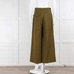 Joseph Khaki Heavy Twill Wide Leg Cropped Trousers