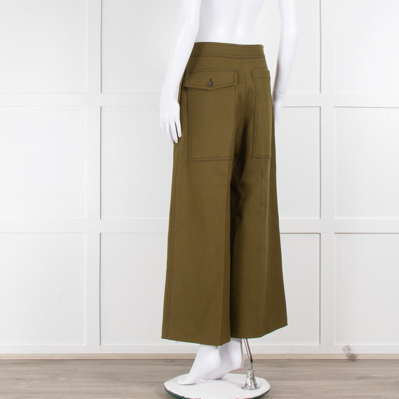 Joseph Khaki Heavy Twill Wide Leg Cropped Trousers