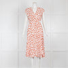 DVF White Orange Floral Sleeveless Wrap Dress