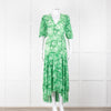 Ganni Green On Green Floral Short Sleeve Wrap Dress