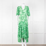 Ganni Green On Green Floral Short Sleeve Wrap Dress