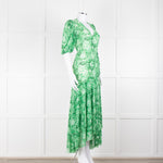 Ganni Green On Green Floral Short Sleeve Wrap Dress