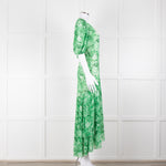 Ganni Green On Green Floral Short Sleeve Wrap Dress