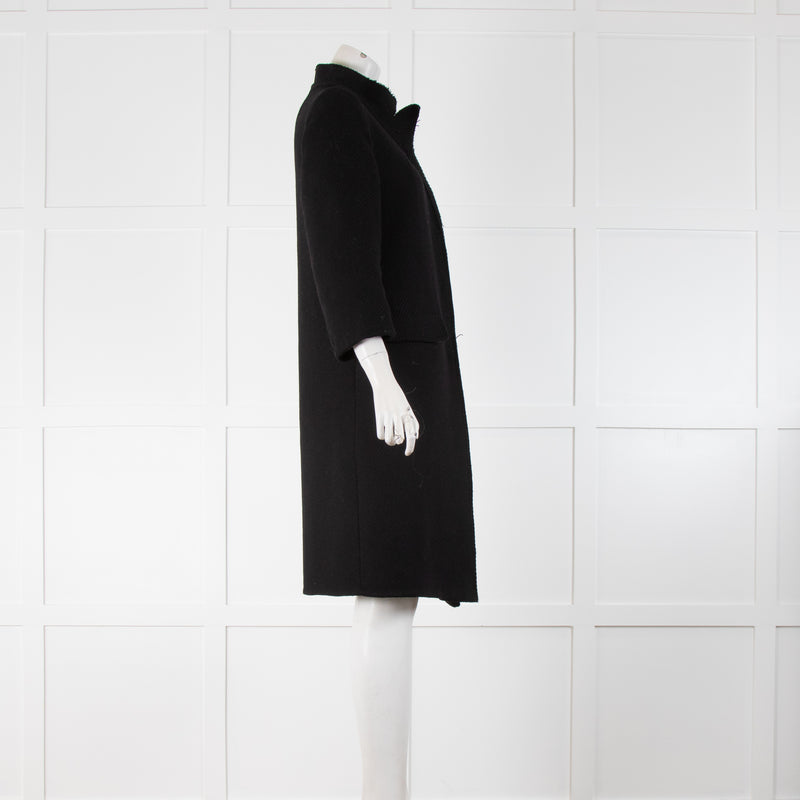 Prada Black Wool Blend Raw Edge 3/4 Sleeve Coat