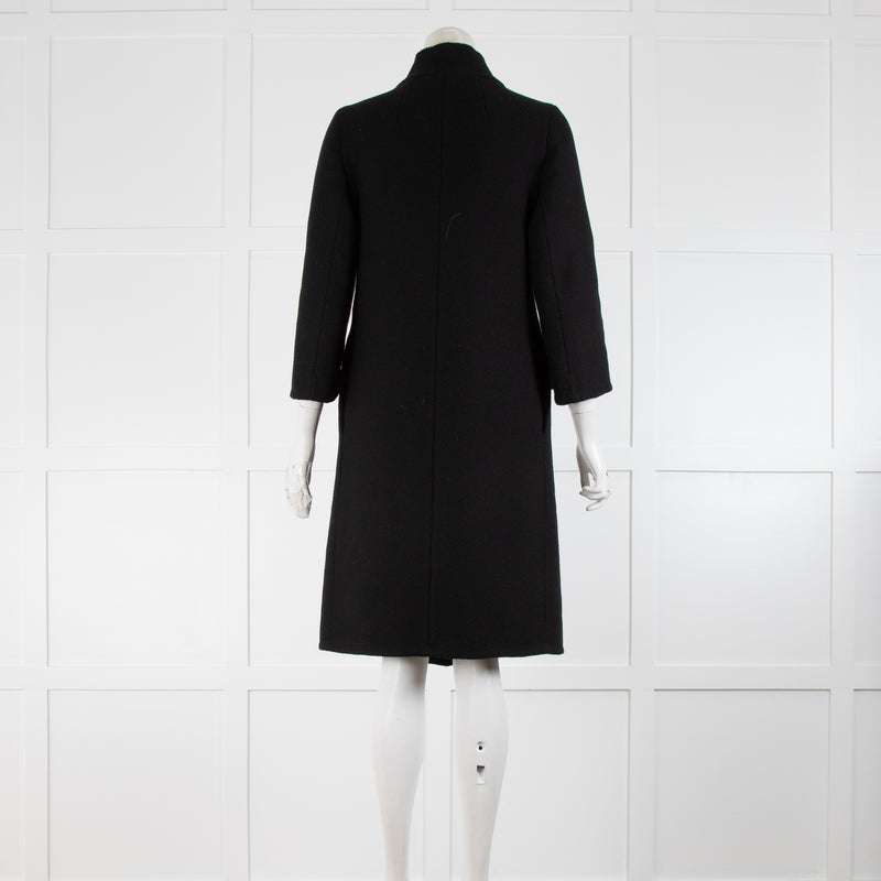 Prada Black Wool Blend Raw Edge 3/4 Sleeve Coat