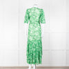 Ganni Green On Green Floral Short Sleeve Wrap Dress