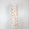 Ganni White Orange Floral Tie Shoulder Midi Dress