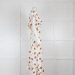 Ganni White Orange Floral Tie Shoulder Midi Dress