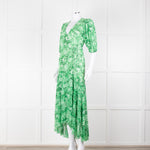 Ganni Green On Green Floral Short Sleeve Wrap Dress