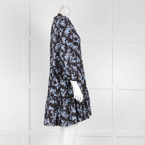 Veronica Beard Black Blue Floral Long Sleeve Dress