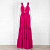 Saloni Fuchsia Tiered  Sleeveless Maxi Dress