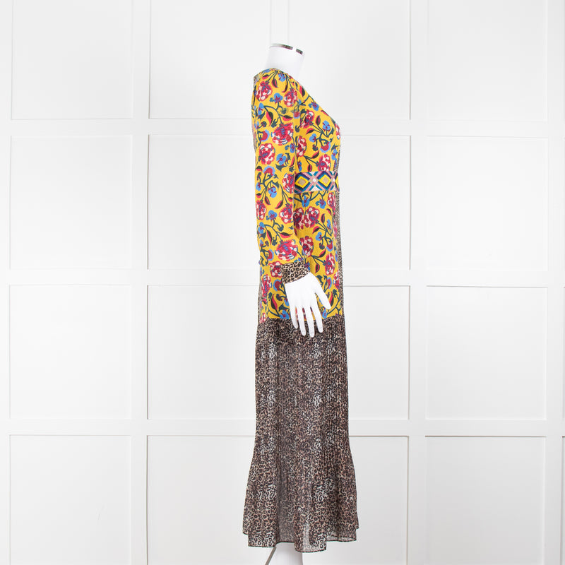 Saloni Yellow Floral Animal Print Long Sleeve Dress