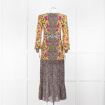 Saloni Yellow Floral Animal Print Long Sleeve Dress