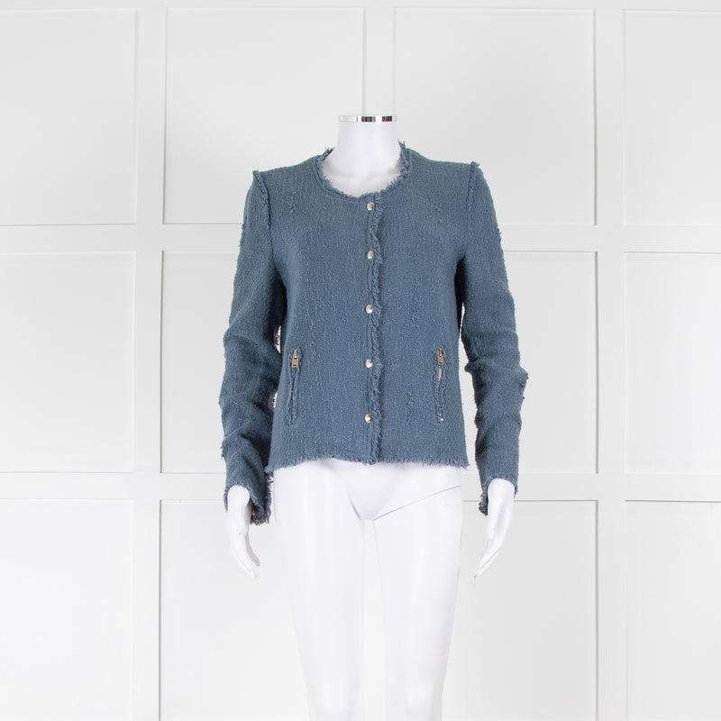 IRO Dusty Blue Woven Button Up Jacket