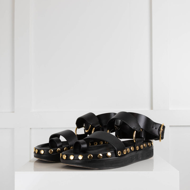 Isabel Marant Black Gold Stud Platform Sandals Phoenix Style