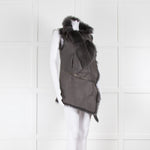 Rizal Grey Shearling Zip Detail Gilet