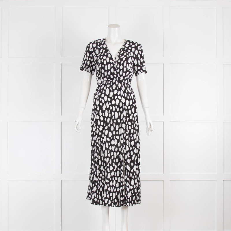 Maje Black And White Print Cross Front Dress