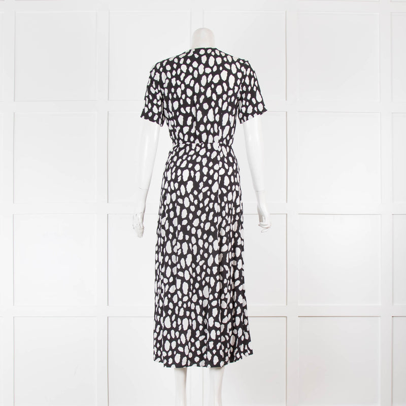 Maje Black And White Print Cross Front Dress