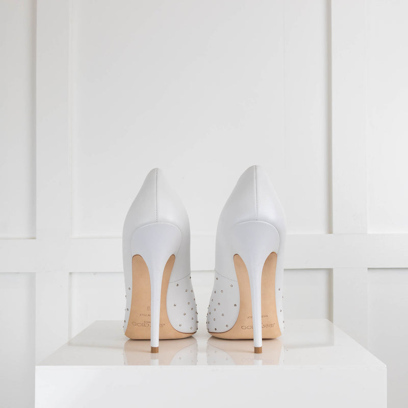 Jimmy Choo White Leather Silver Stud Heeled Shoes