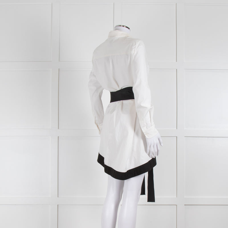 Spell White Dipped Hem Shirt with Grosgrain Trim and Belt