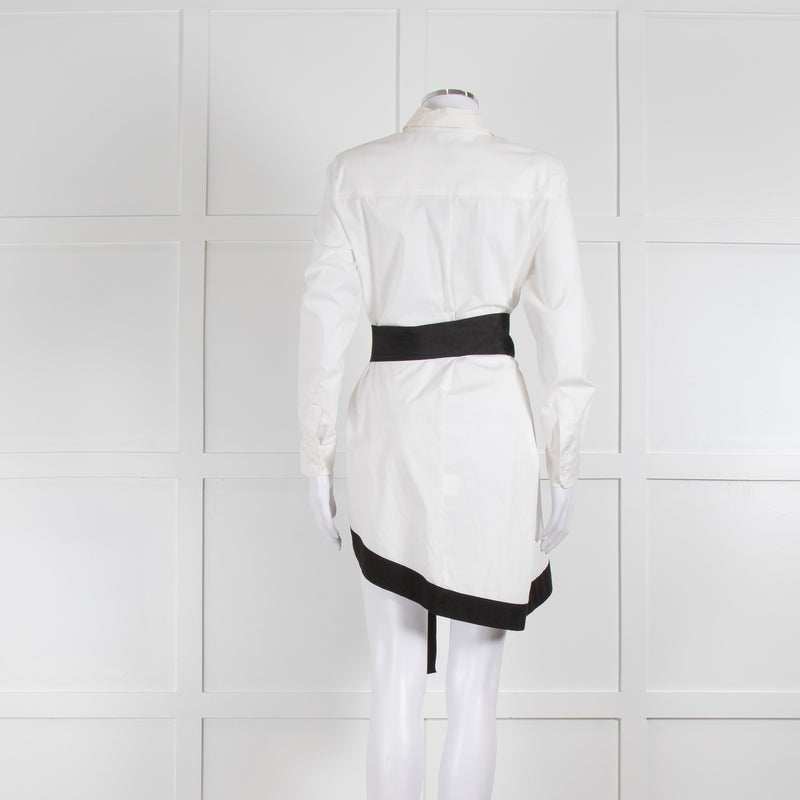 Spell White Dipped Hem Shirt with Grosgrain Trim and Belt