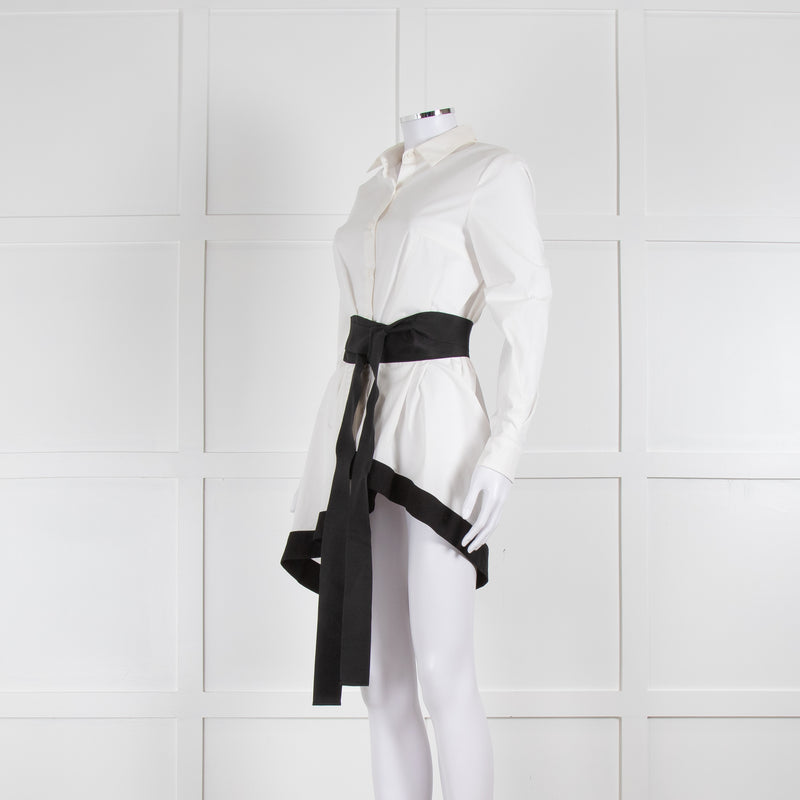 Spell White Dipped Hem Shirt with Grosgrain Trim and Belt