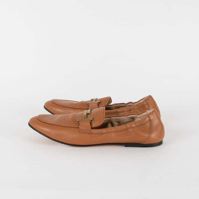 Tod's Tan Double T Flat Loafers